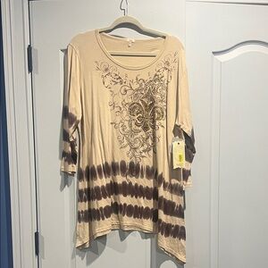 Reba Beige and Brown Long Sleeve Top with Embellishments